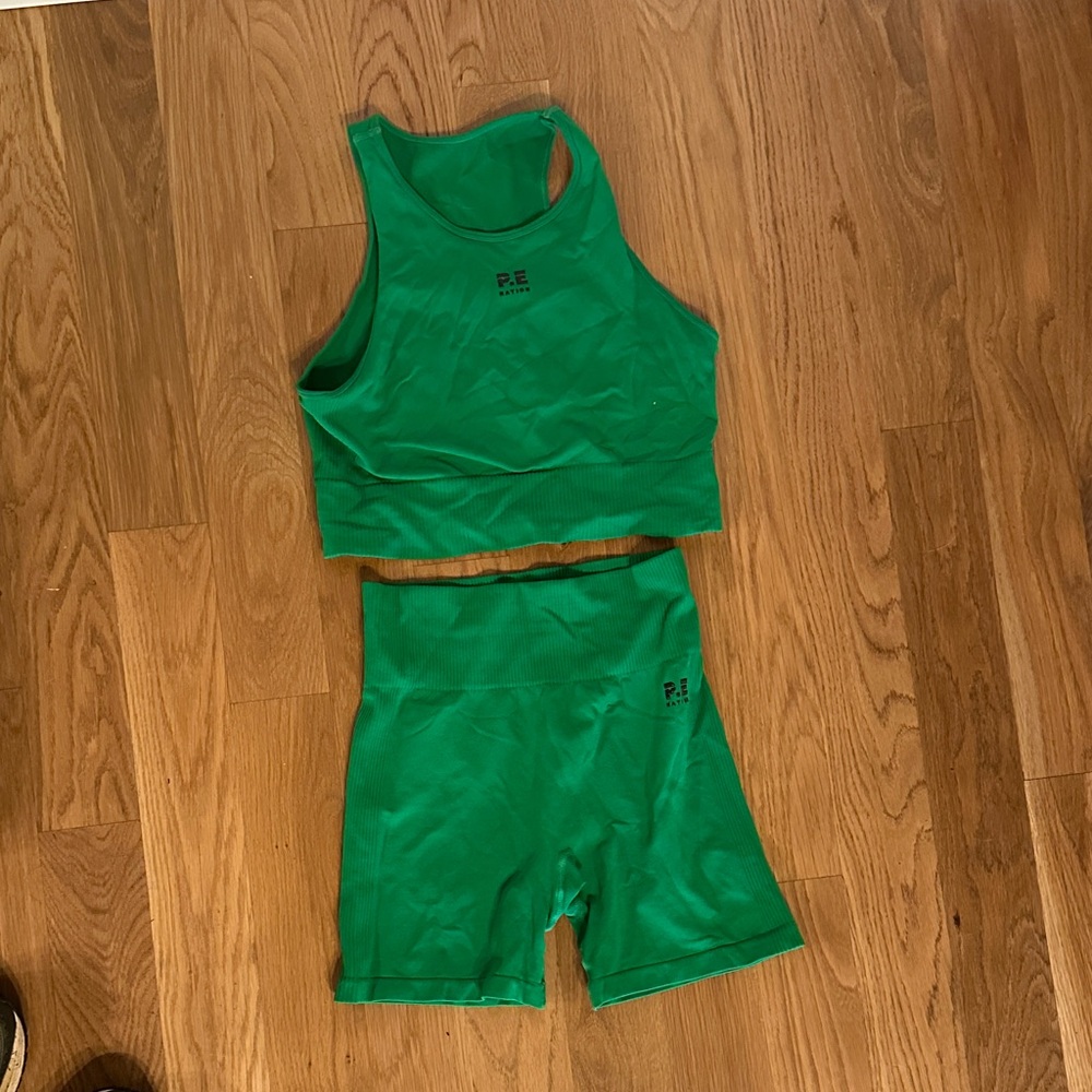 P.E Nation Seamless Restore Vibrant Green Workout Set.